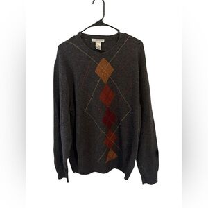 Geoffrey Beene Men's XL 100% Lambswool Argyle Sweater Classic Fall Knit